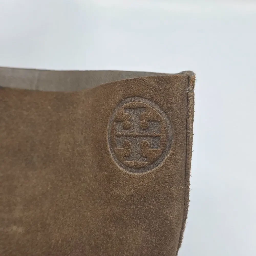 Tory Burch Siena Bootie Womens 9M Brown River Rock embossed Logo Boho Western